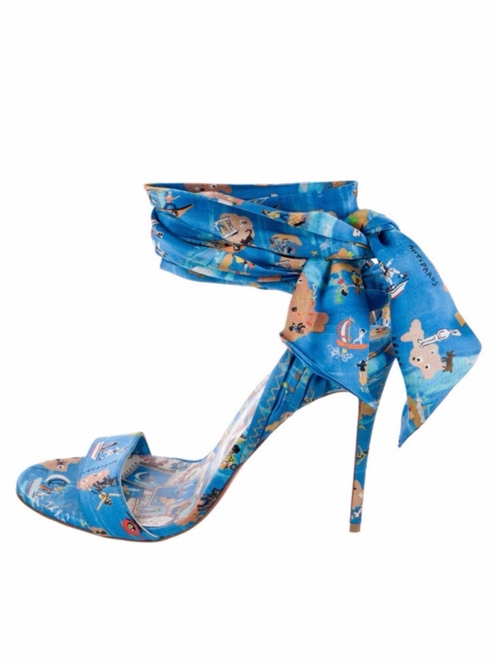 Christian Louboutin Blue Printed Ankle-Tie Stiletto Sandal